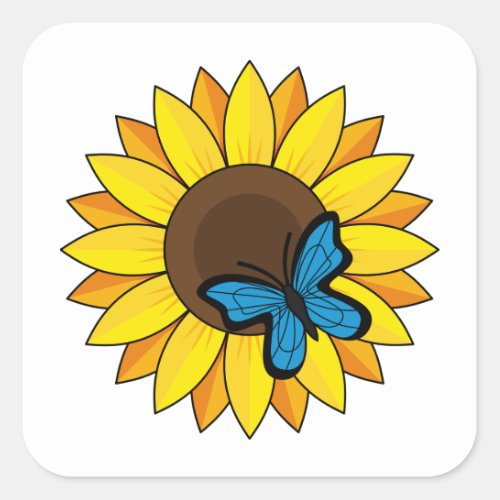 Sunflower and Blue Butterfly Square Sticker