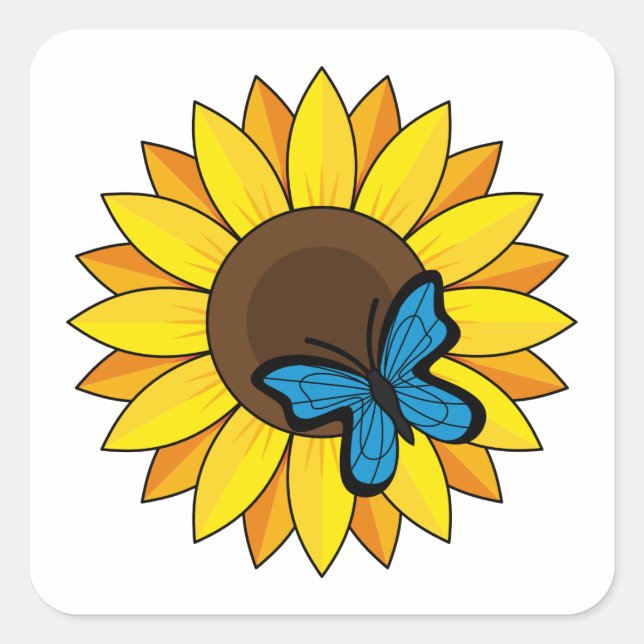 Sunflower and Blue Butterfly Square Sticker (Front)