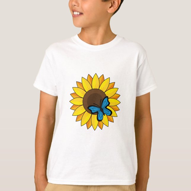 Sunflower and Blue Butterfly T-Shirt (Front)