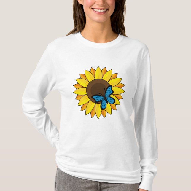 Sunflower and Blue Butterfly T-Shirt (Front)
