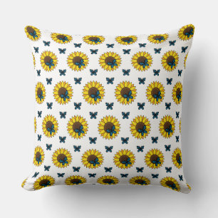 Sunflower and Blue Butterfly Throw Pillow
