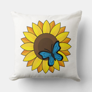 Sunflower and Blue Butterfly Throw Pillow