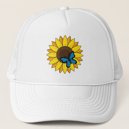 Sunflower and Blue Butterfly Trucker Hat