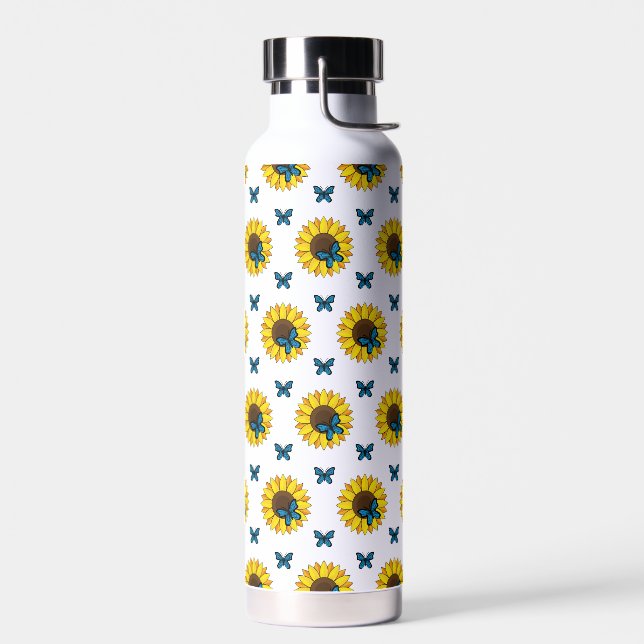 Sunflower and Blue Butterfly Water Bottle (Left)