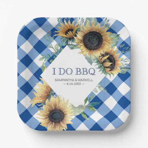 Sunflower and Blue Gingham I Do BBQ Paper Plates
