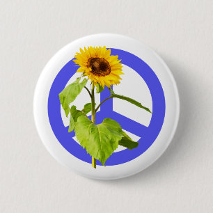 Sunflower and Blue Peace Symbol Button