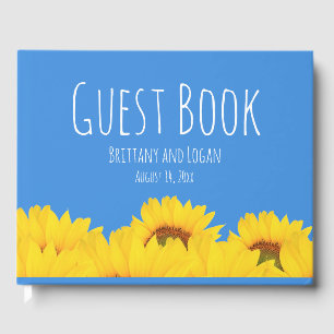 Sunflower and Blue Personalized Summer Wedding Guest Book