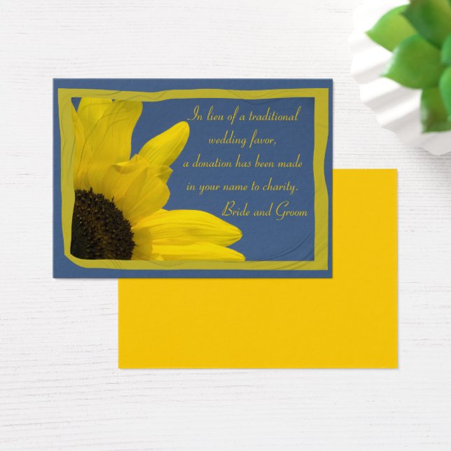 Sunflower and Blue Sky Wedding Charity Favor Card (Desk)