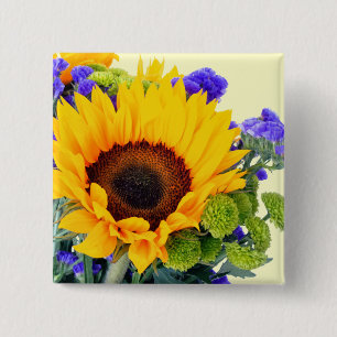 Sunflower and Blue Statice Button