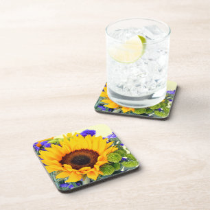 Sunflower and Blue Statice Drink Coaster