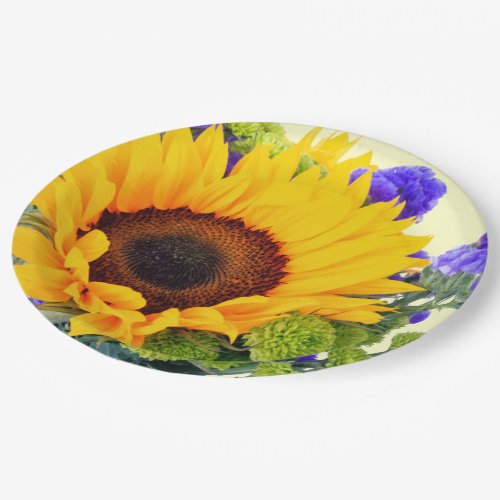 Sunflower and Blue Statice Paper Plates