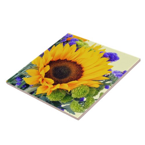 Sunflower and Blue Statice Tile