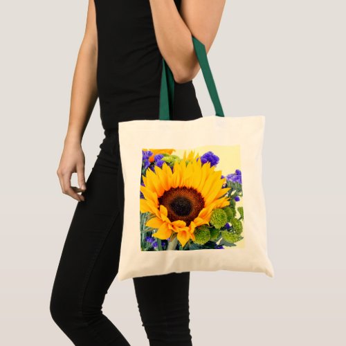 Sunflower and Blue Statice Tote Bag