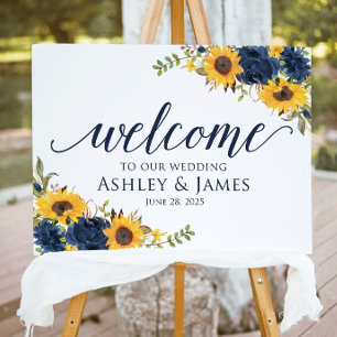 Sunflower and Blue Wedding Welcome Sign Yellow Blu