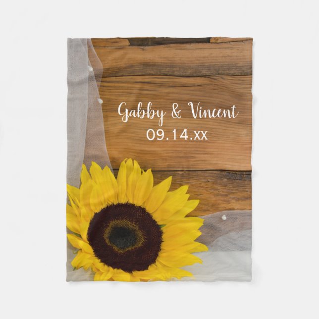 Sunflower and Bridal Veil Country Wedding Fleece Blanket (Front)