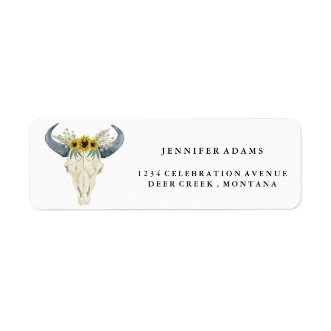 Sunflower and Bull Skull Return Address Labels (Front)