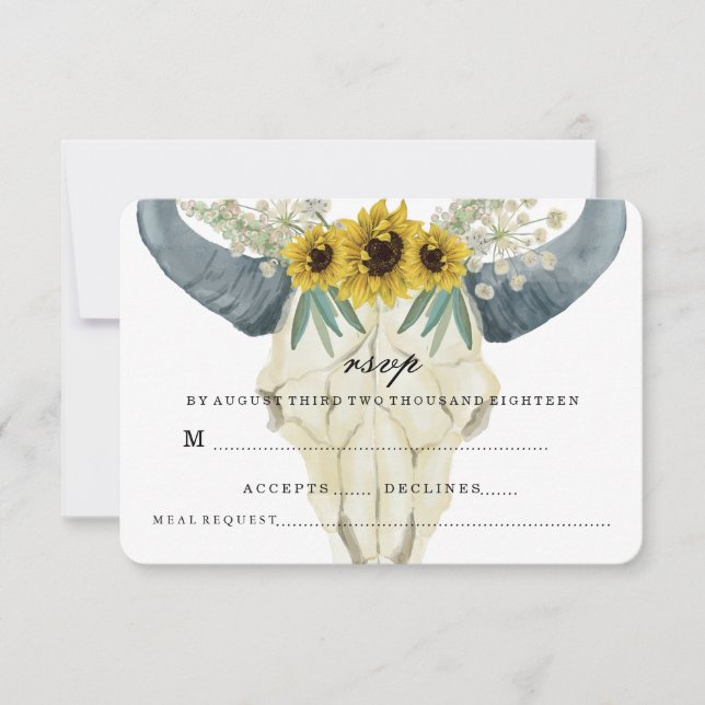SUNFLOWER AND BULL WEDDING RSVP CARD (Front)