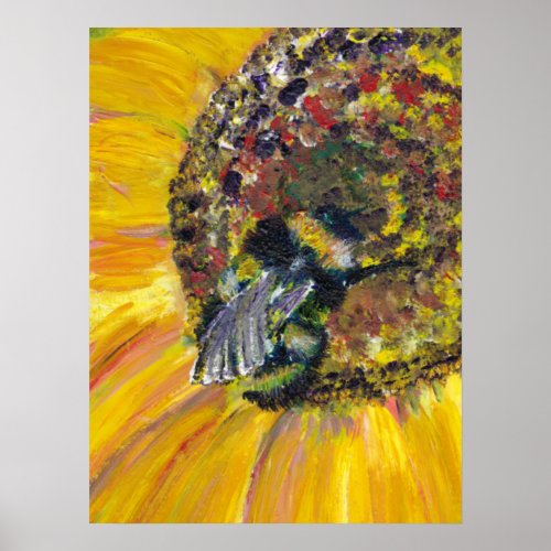 sunflower and bumble bee zoom close up   poster