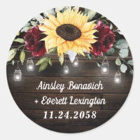 Sunflower and Burgundy Red Rose Rustic Wedding