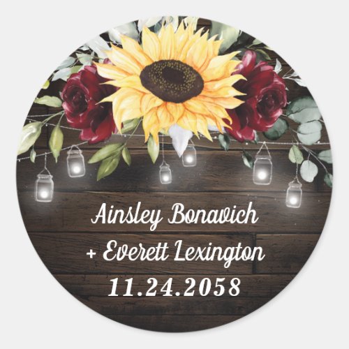 Sunflower and Burgundy Red Rose Rustic Wedding