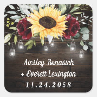 Sunflower and Burgundy Red Rose Rustic Wedding