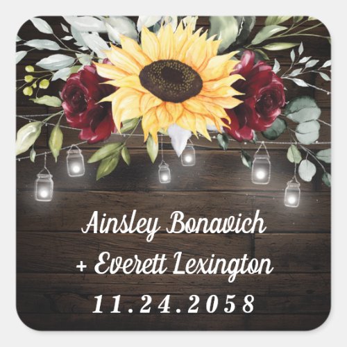 Sunflower and Burgundy Red Rose Rustic Wedding