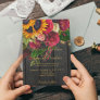 Sunflower and burgundy roses rustic fall wedding invitation