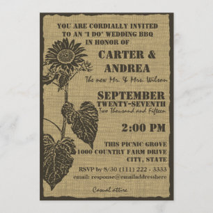 Sunflower and Burlap BBQ Wedding Reception Invitation