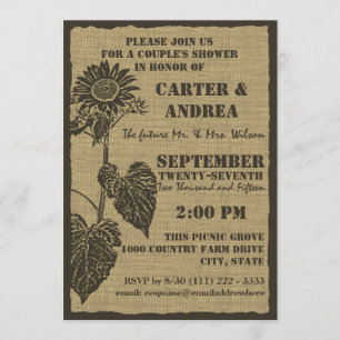 Sunflower and Burlap Couple's Shower Invitation