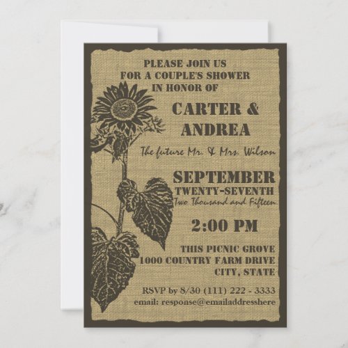 Sunflower and Burlap Couple's Shower Card