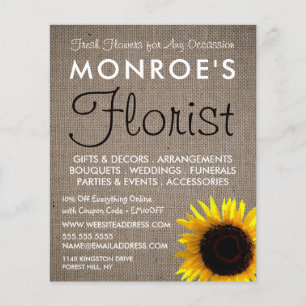 Sunflower and Burlap, Floristry Advertising Flyer
