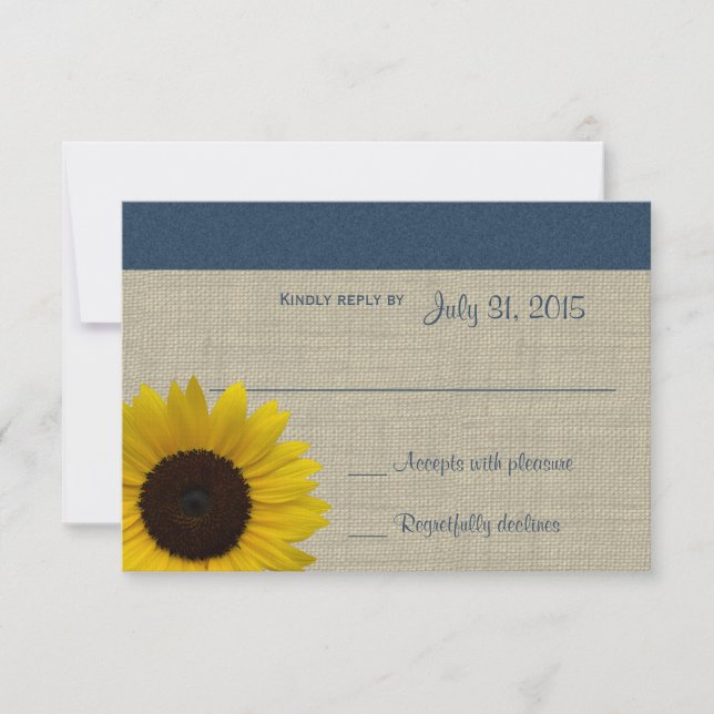 Sunflower and Burlap Navy Blue Response Card (Front)