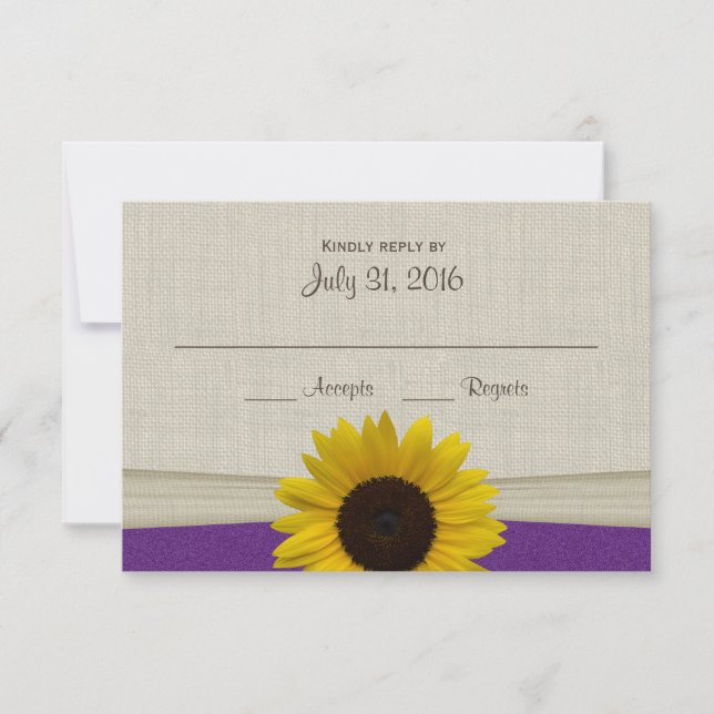 Sunflower and Burlap Purple Response Card (Front)
