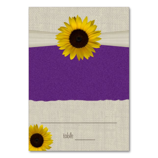 Sunflower and Burlap Purple Seating Card (Front)