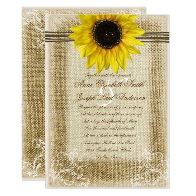 Sunflower And Burlap Wedding Invitation