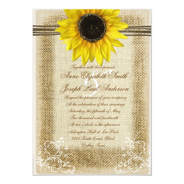 Sunflower And Burlap Wedding Invitation