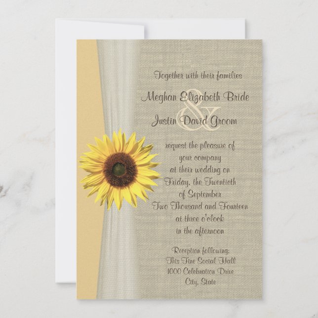 Sunflower and Burlap Wedding Invitation (Back)