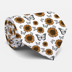 Sunflower And Butterflies Boho Pattern Neck Tie