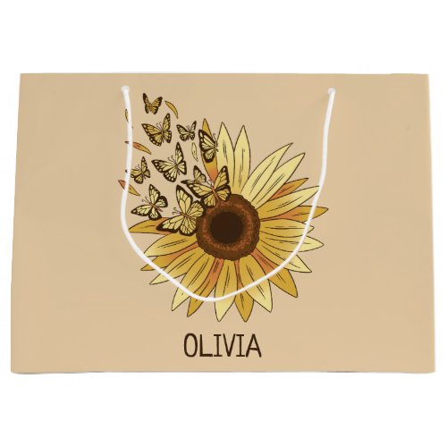 Sunflower and butterflies design large gift bag