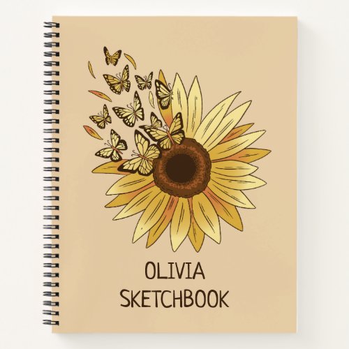 Sunflower and butterflies design notebook