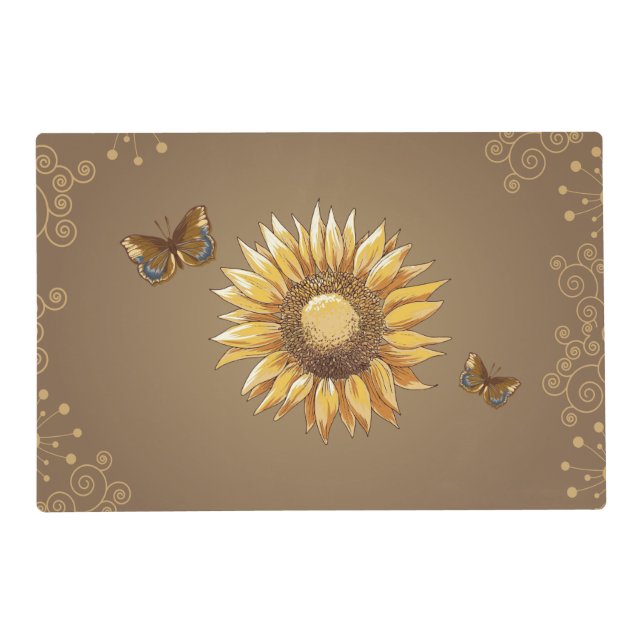 Sunflower and Butterflies Floral Vintage Elegant Placemat (Back)