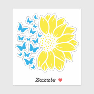 Sunflower and butterflies. Ukrainian flag colours. Sticker