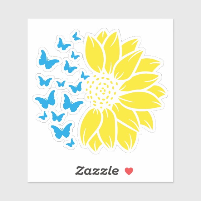 Sunflower and butterflies. Ukrainian flag colours. Sticker (Sheet)