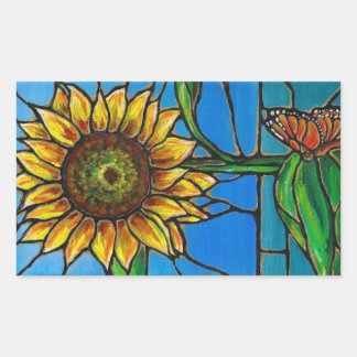 Sunflower and Butterfly Art--stained glass style! Rectangular Sticker