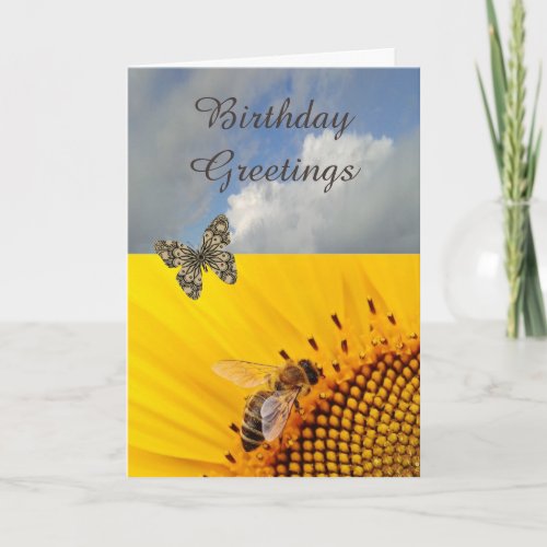 Sunflower And  Butterfly Birthday Card