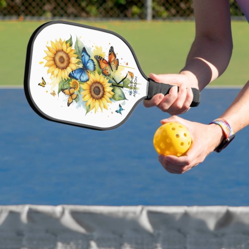 Sunflower and butterfly design pickleball paddle