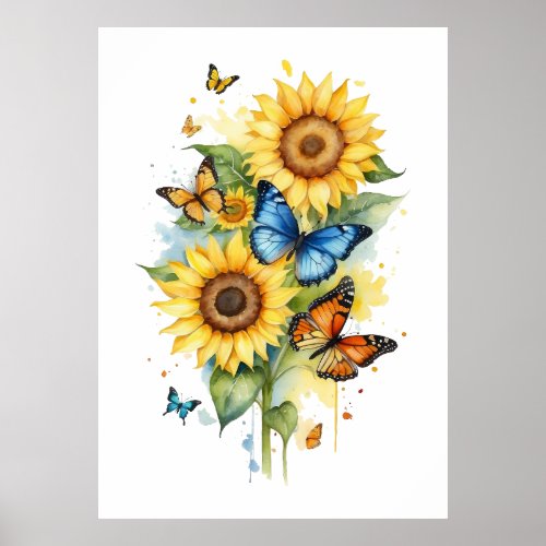 Sunflower and butterfly design poster