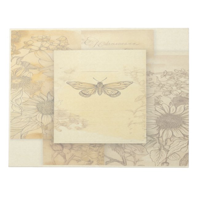 Sunflower and butterfly ephemera art collage notepad (Front)