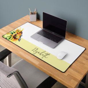 Sunflower and butterfly personalized desk mat