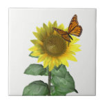 Sunflower and Butterfly Tile<br><div class="desc">A butterfly visits a bright sunflower.</div>